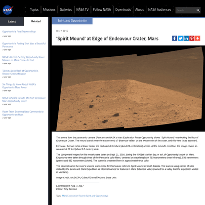 'Spirit Mound' at Edge of Endeavour Crater, Mars
