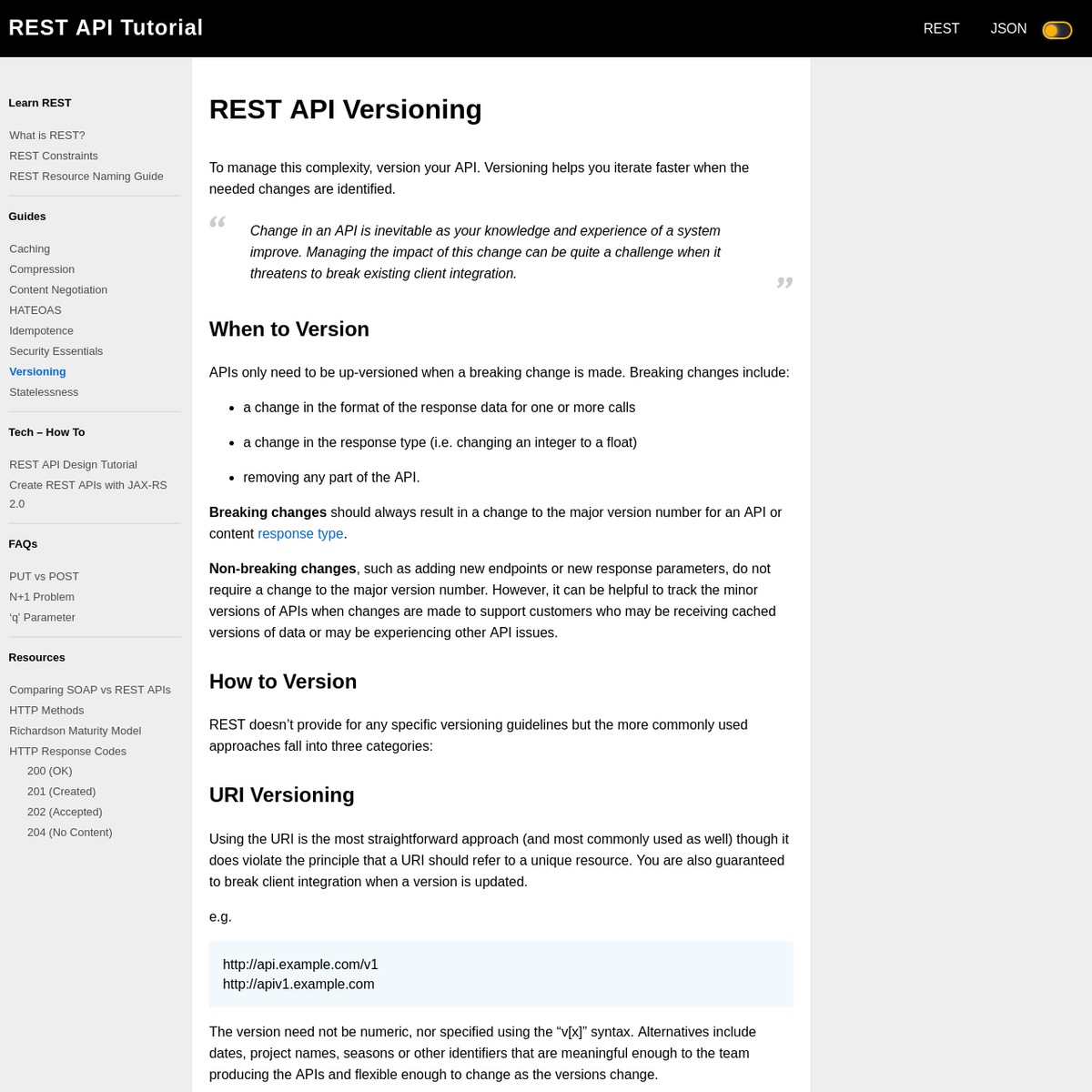 Rest api versioning are na