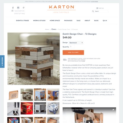 $49.00 - Tim Vardy - Dutch Design Chair | Karton