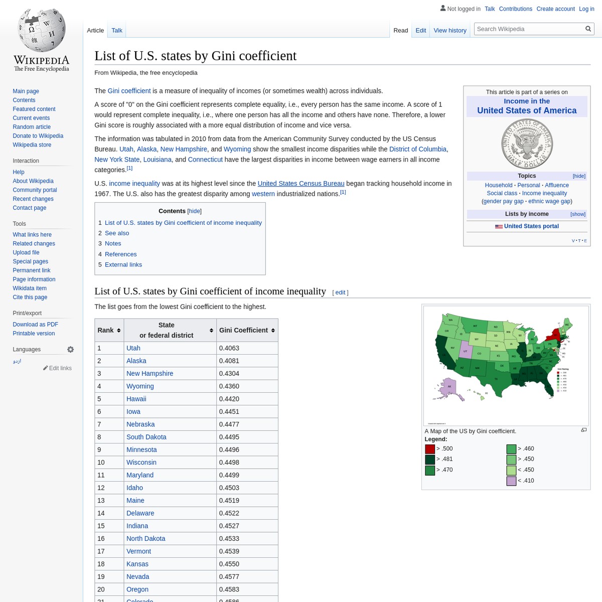 List of U.S. states by Gini coefficient — Are.na