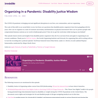 Organizing in a Pandemic: Disability Justice Wisdom - irresistible