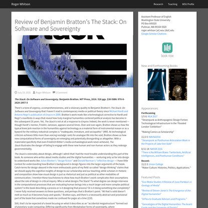 Review of Benjamin Bratton's The Stack: On Software and Sovereignty