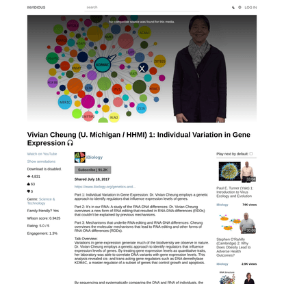 Vivian Cheung (U. Michigan / HHMI) 1: Individual Variation in Gene Expression