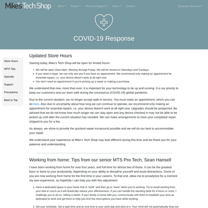 COVID-19 Response - Mike’s Tech Shop