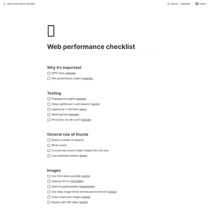 Web performance checklist