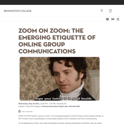 Zoom on Zoom: The Emerging Etiquette of Online Group Communications | Bennington College