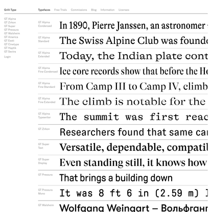 Typefaces - Grilli Type - Independent Swiss Type Foundry - Free Trial Fonts