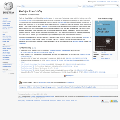 Tools for Conviviality - Wikipedia