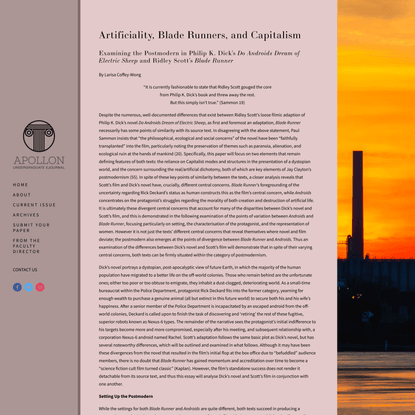 Artificiality, Blade Runners, and Capitalism — Apollon Digital Journal