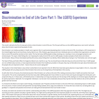 Discrimination in End of Life Care Part 1: The LGBTQ Experience - INELDA