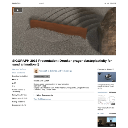 SIGGRAPH 2016 Presentation: Drucker-prager elastoplasticity for sand animation