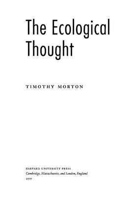 Timothy Morton - The Ecological Thought