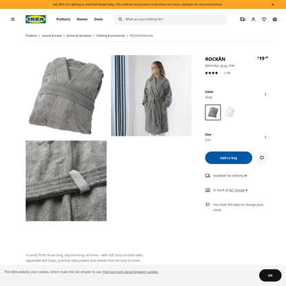ROCKÅN Bathrobe, gray, S/M - IKEA