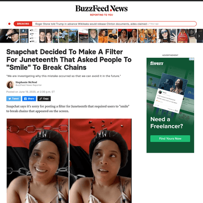 Snapchat Is Sorry For Making A Juneteenth Filter That Asked People To "Smile" To Break Chains