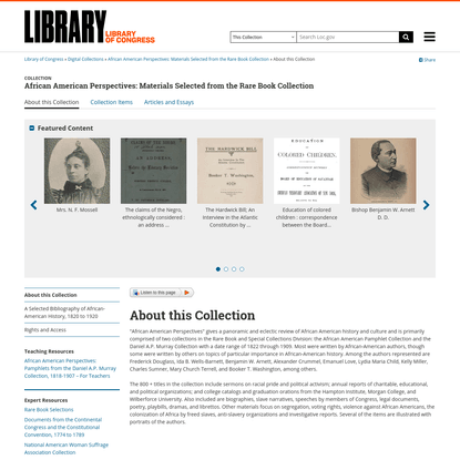 About this Collection | African American Perspectives: Materials Selected from the Rare Book Collection | Digital Collection...