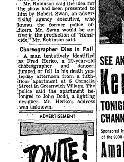 Fred Herko obituary NYT, Oct 1964