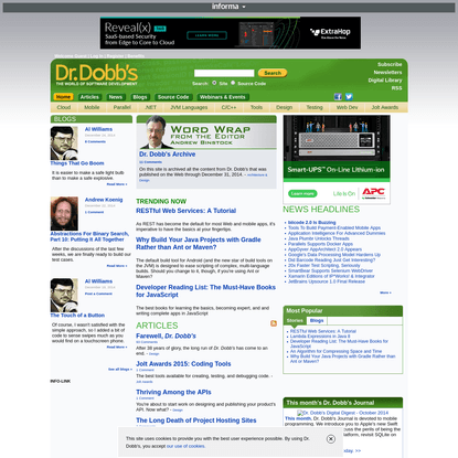 Dr. Dobb's | Good stuff for serious developers: Programming Tools, Code, C++, Java, HTML5, Cloud, Mobile, Testing