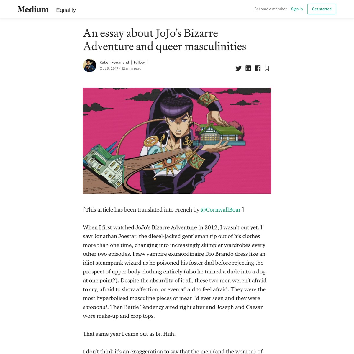 An essay about JoJo's Bizarre Adventure and queer masculinities