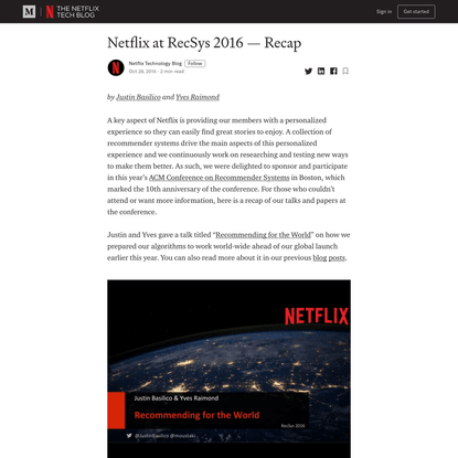 Netflix at RecSys 2016 - Recap
