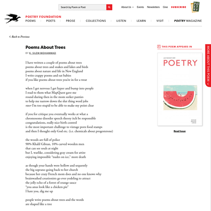 Poems About Trees by K. Silem Mohammad | Poetry Magazine