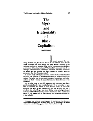 James Boggs, "The Myth &amp; Irrationality of Black Capitalism" (1969)