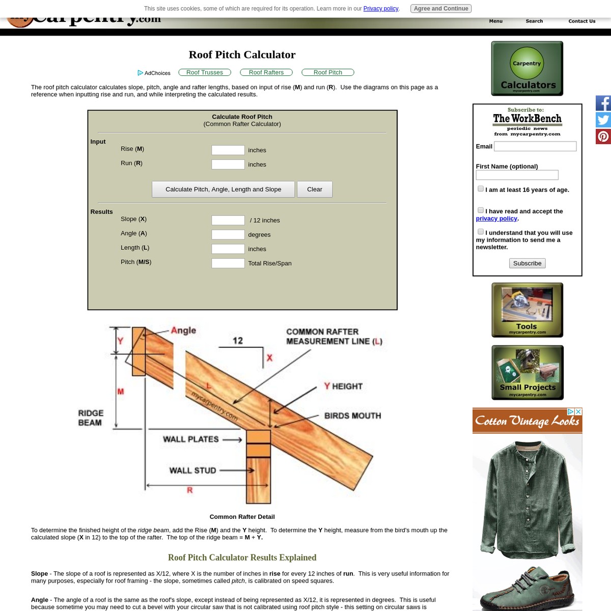 Roof Pitch Calculator Calculates Pitch, Rafter Length, Angle and