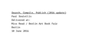 Search, Compile, Publish (2016 update)