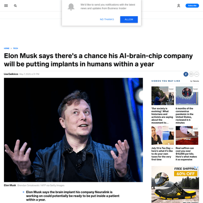 Elon Musk says there's a chance his AI-brain-chip company will be putting implants in humans within a year