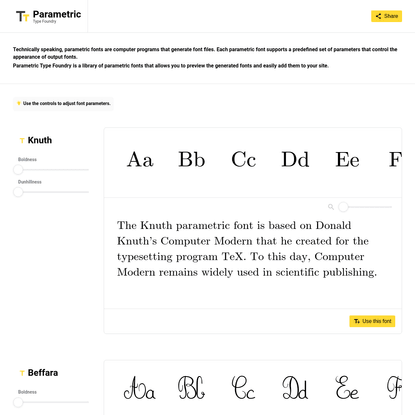 Parametric Type Foundry: Directory of parametric fonts