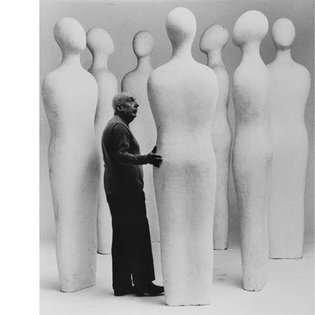 Figure forest. Fausto Melotti in his studio with 'The Seven Sages'. Photo by Ugo Mulas, 1960. #allaboutthegrid #figure #fore...