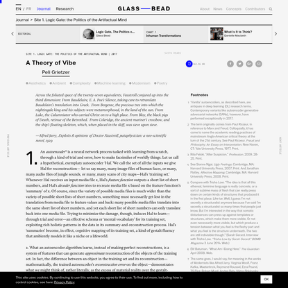 Week 2: Encoding Aesthetics — Theory of Vibe, by Peli Grietzer - Glass Bead