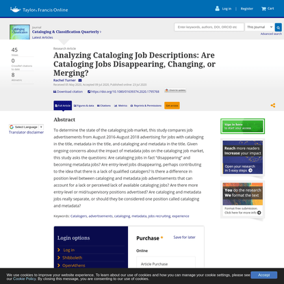 Analyzing Cataloging Job Descriptions: Are Cataloging Jobs Disappearing, Changing, or Merging?