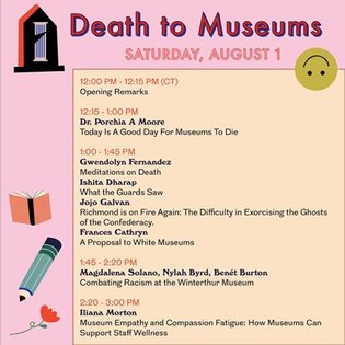 We are so excited to announce the schedule for our first meeting on August 1&2! Register at bit.ly/dtmaugust💫 #museumsarenot...
