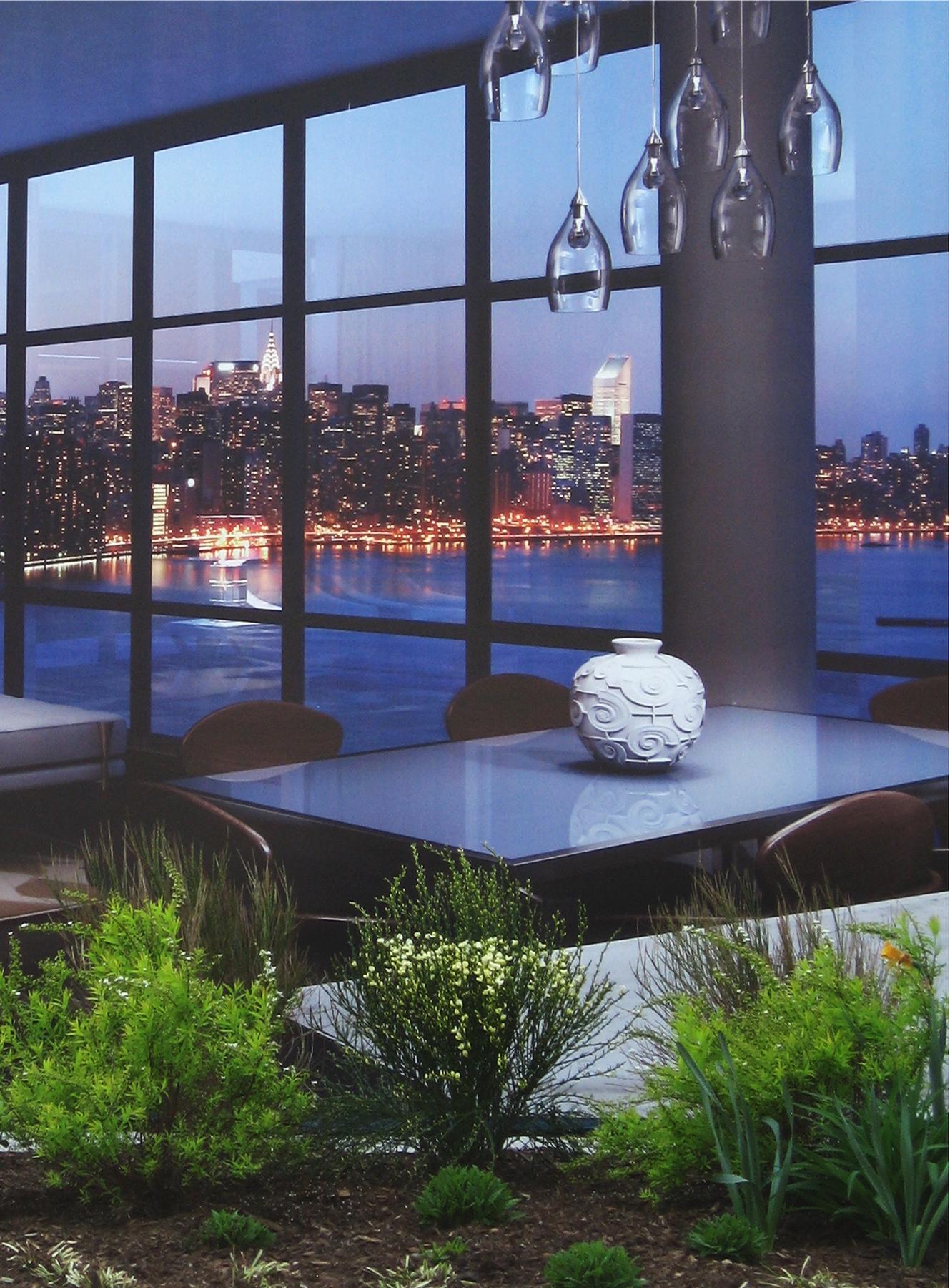 Peter Scott, *Arcadias (Garden Apartment II)*, 2009. Digital image, dimensions variable.  Presented as part of *Arcadias*, 2020. Site-specific installation of nine photographs printed on translucent vinyl, each approximately 60 × 105 inches. Courtesy the artist. 