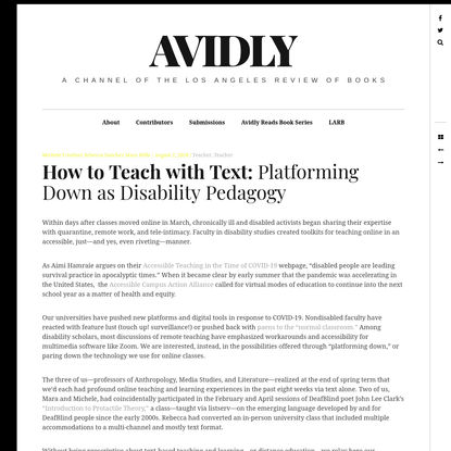 How to Teach with Text: Platforming Down as Disability Pedagogy