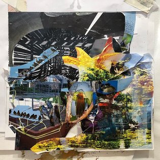 Mixed media #collage / / / / #canadianartist #starlings_sanctuary #birdonawire #paintsketch #contemporaryart #isolationartist