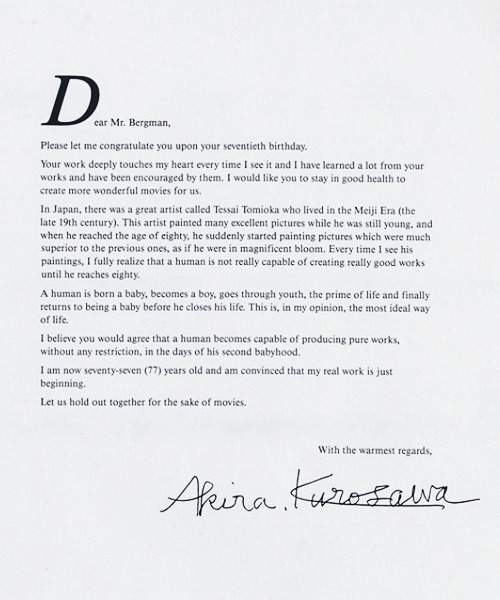 Letter from Kurosawa to Bergman
