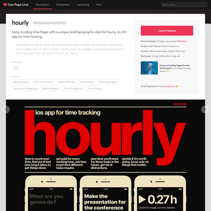 hourly - One Page Website Award