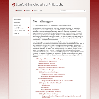 Mental Imagery (Stanford Encyclopedia of Philosophy)
