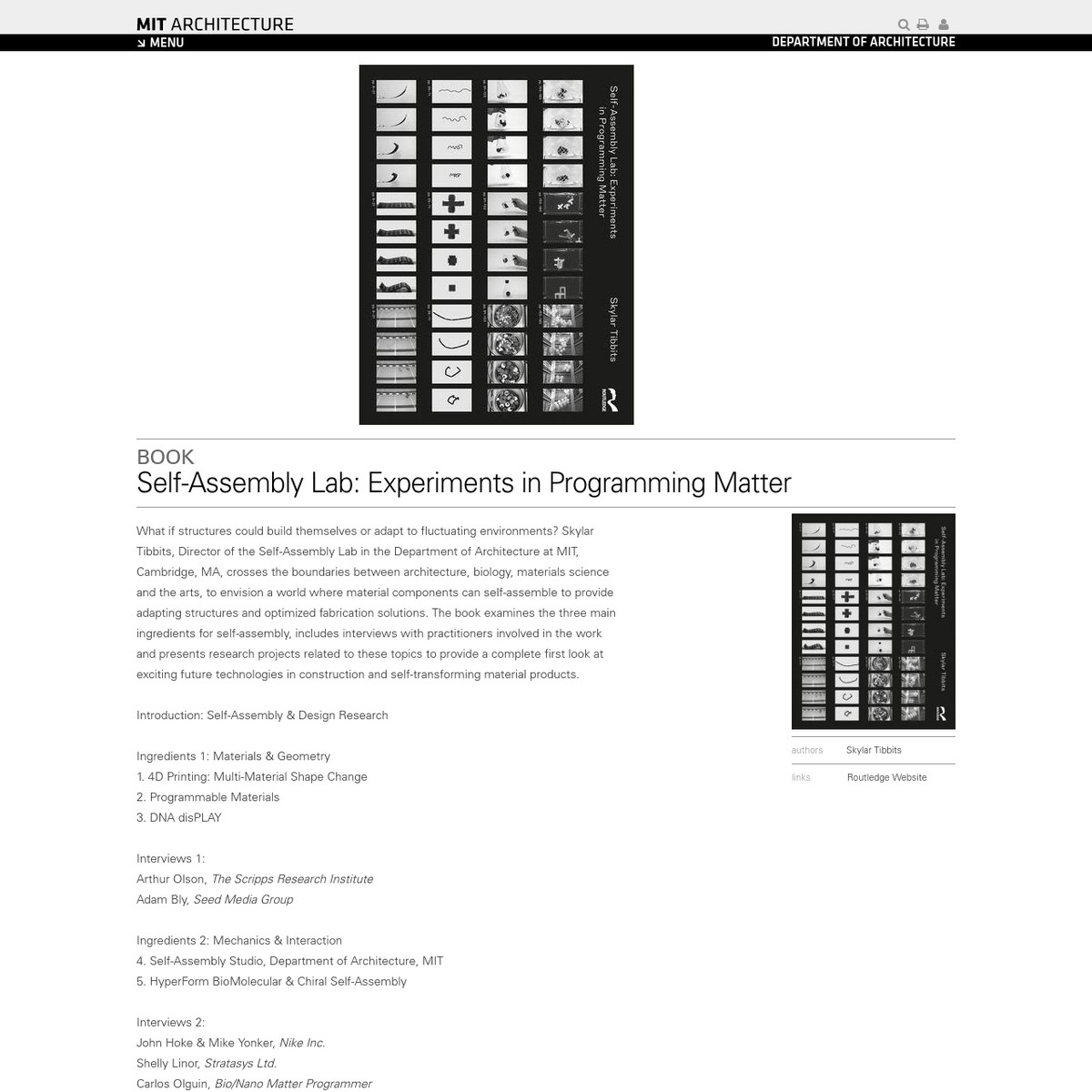 Self-Assembly Lab: Experiments in Programming Matter | MIT Architecture ...