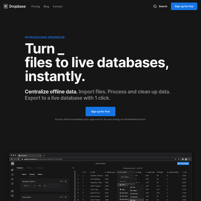 Turn offline files into live databases instantly | Dropbase