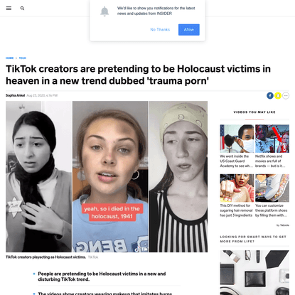 TikTok creators are pretending to be Holocaust victims in heaven in a new trend dubbed 'trauma porn'