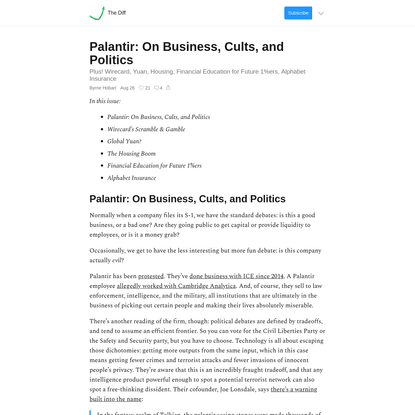 Palantir: On Business, Cults, and Politics