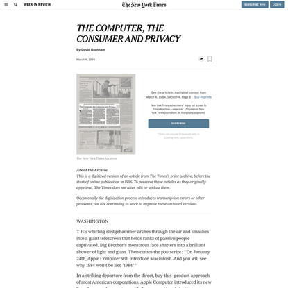 THE COMPUTER, THE CONSUMER AND PRIVACY