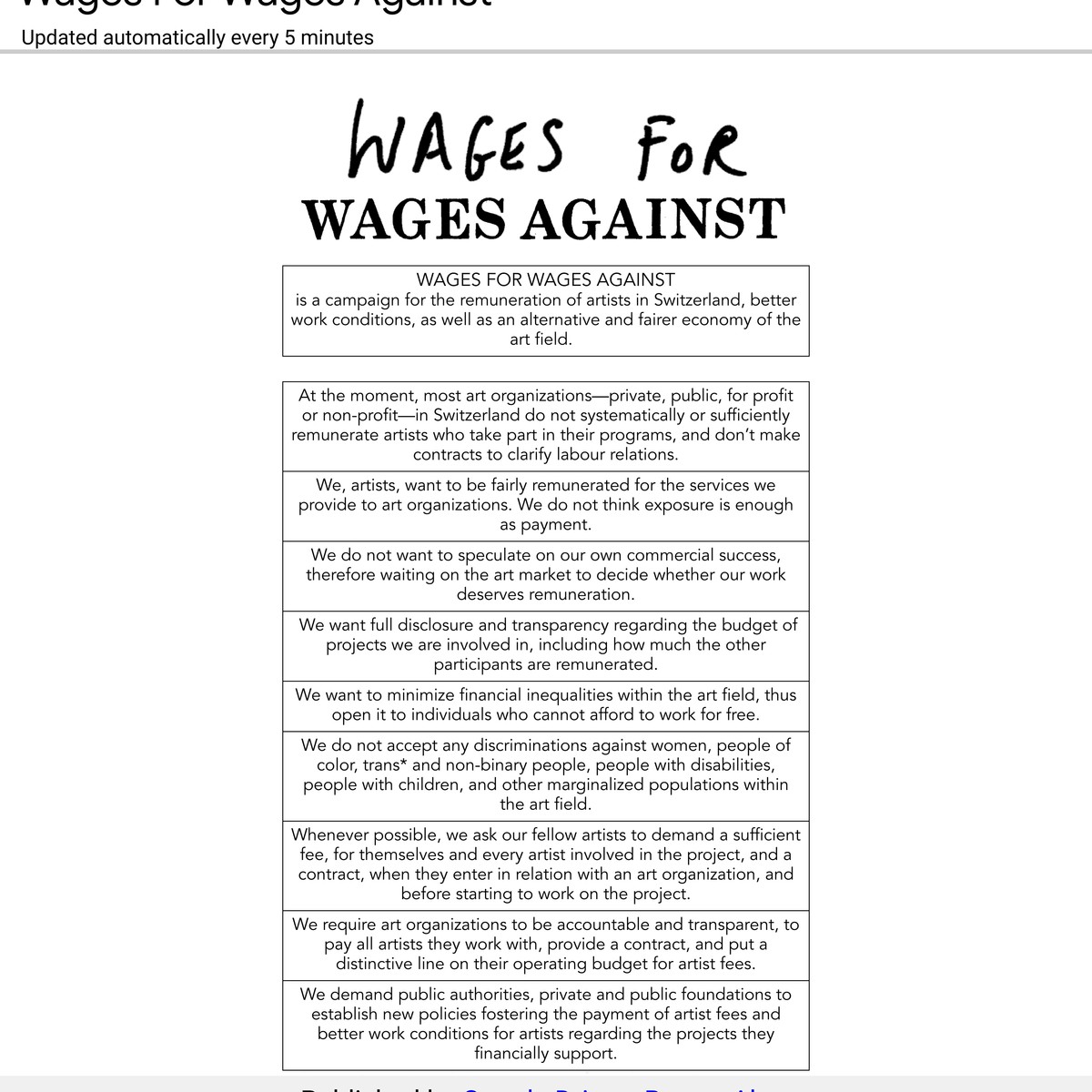 WAGES FOR WAGES AGAINST — Are.na