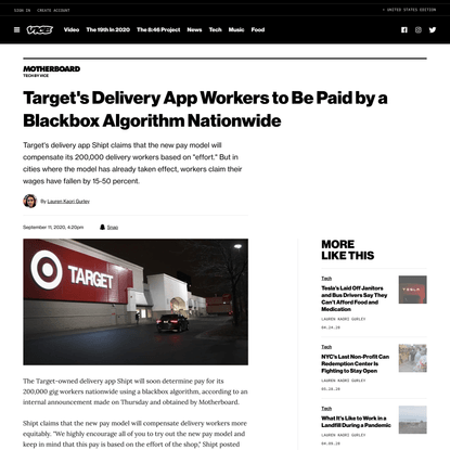 Target’s Delivery App Workers to Be Paid by a Blackbox Algorithm Nationwide
