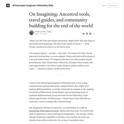 On Imagining: Ancestral tools, travel guides, and community building for the end of the world