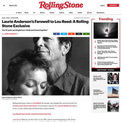 Laurie Anderson’s Farewell to Lou Reed: Exclusive