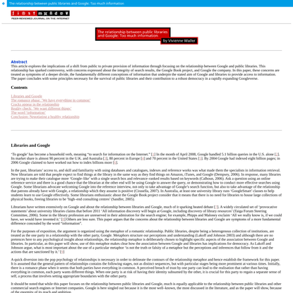 View of The relationship between public libraries and Google: Too much information | First Monday