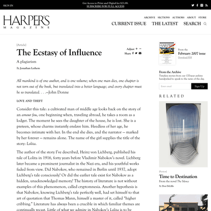 The Ecstasy of Influence | Harper’s Magazine